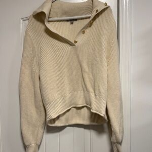 J. Crew Cream V-Neck Women's Sweater With Gold Button detail